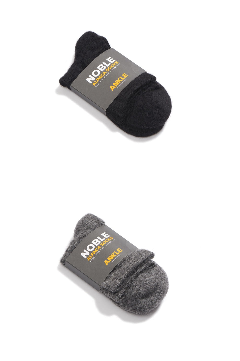 Noble Ankle Sock Duo — real photo, black + grey packaged