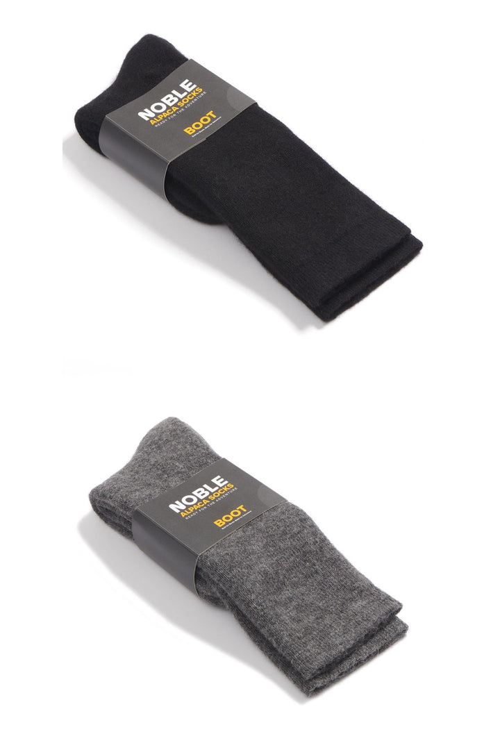 Noble Boot Sock Duo — real photo, black + grey packaged