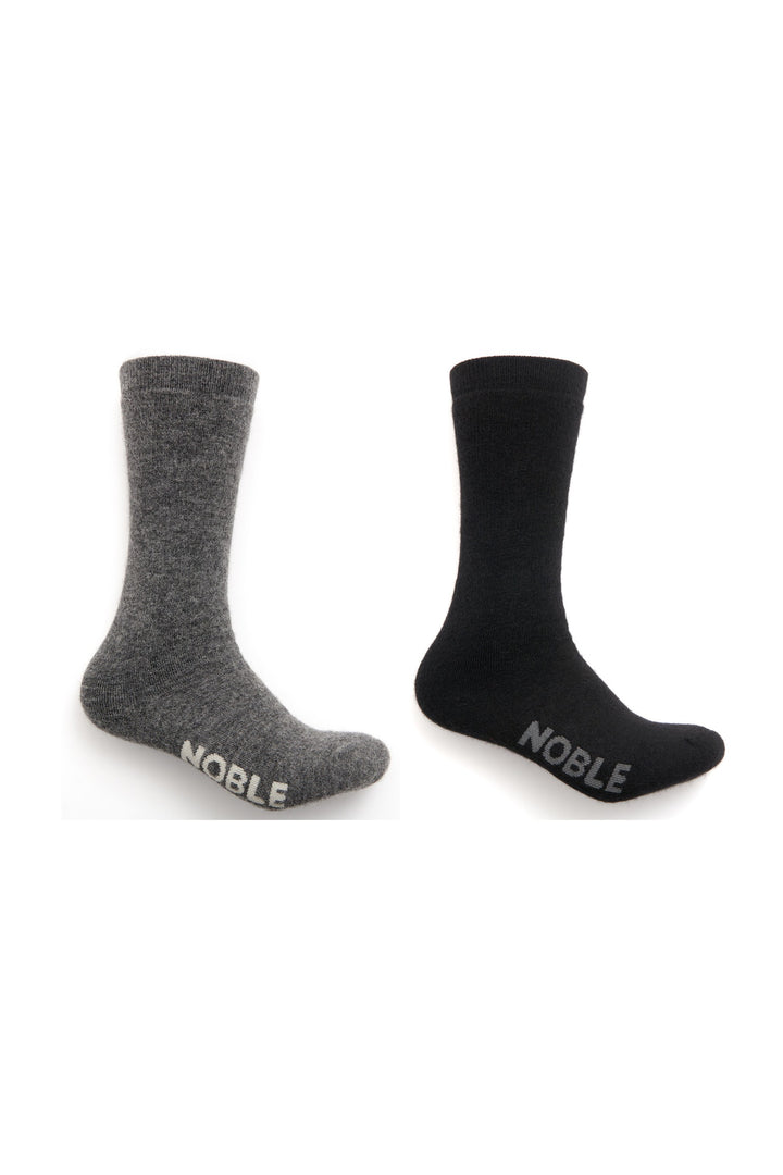 Noble Crew Sock Duo - Black and Grey, one pair each colour