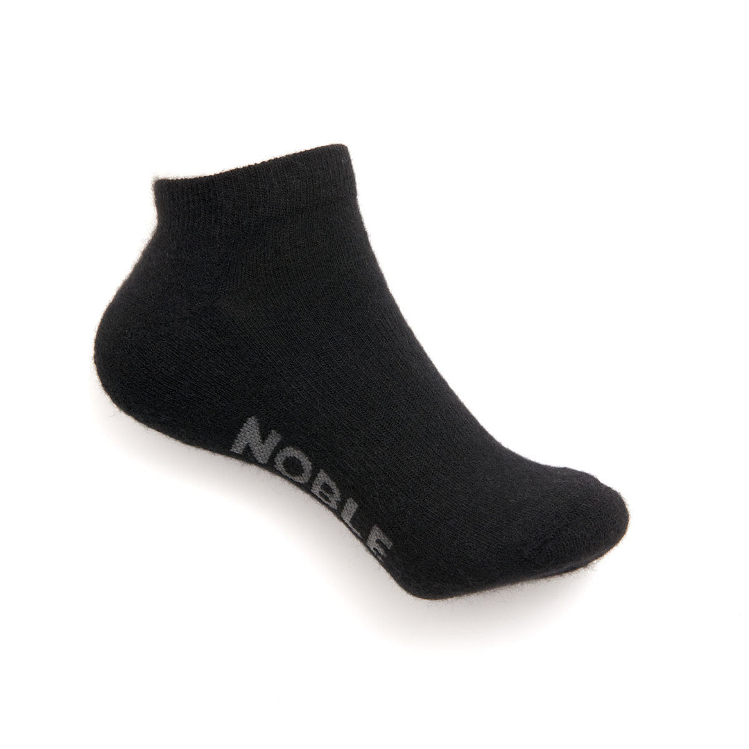 Noble Socks alpaca ankle sock - black, on foot