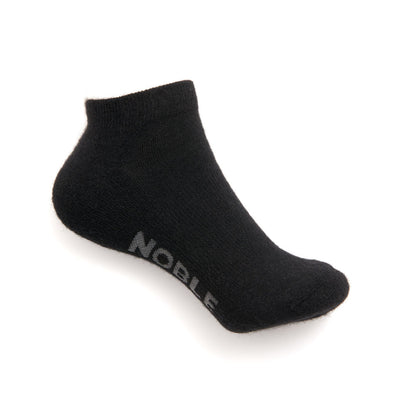 Noble Socks alpaca ankle sock - black, on foot