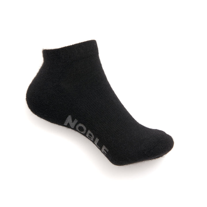 Noble Socks alpaca ankle sock - black, on foot