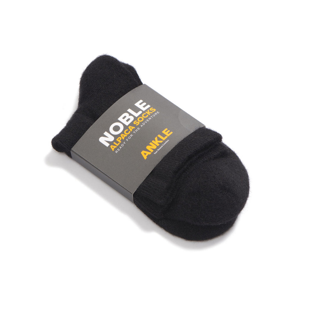 Noble Socks alpaca ankle sock - black, packaged