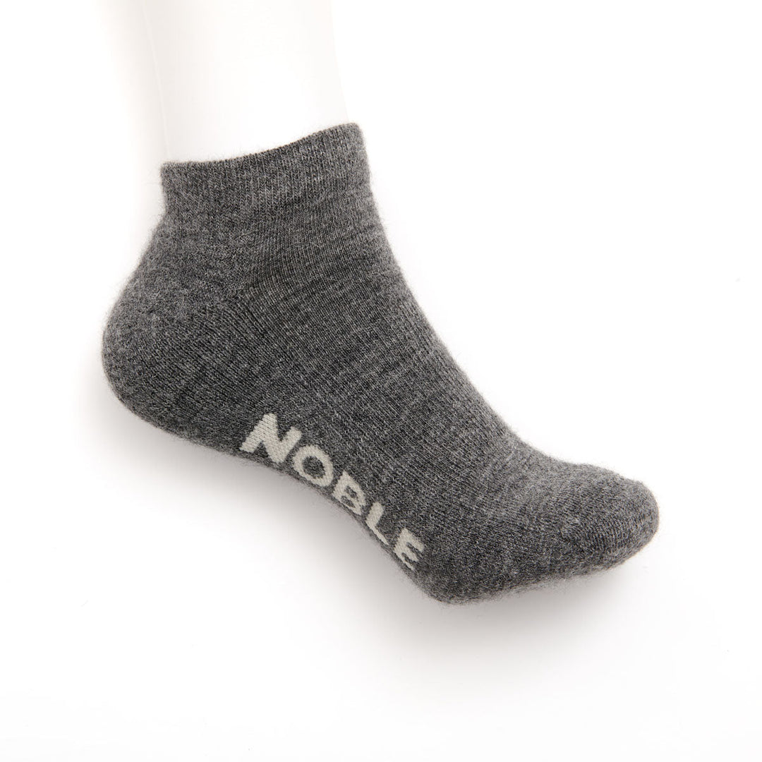 Noble Socks alpaca ankle sock - grey, on foot