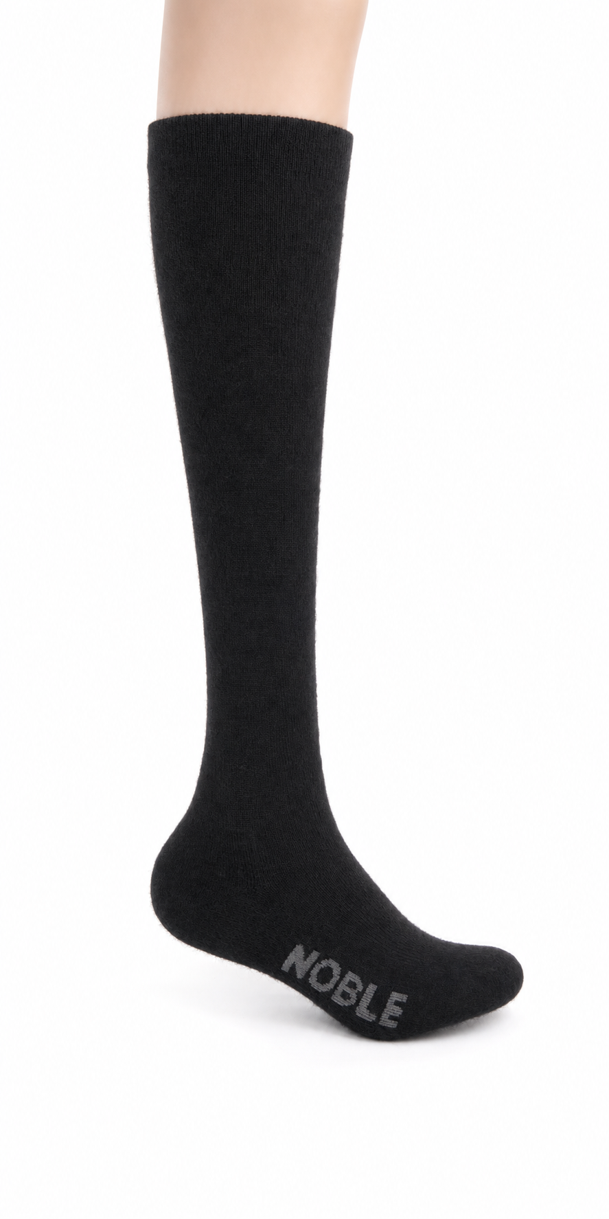 Noble Socks alpaca boot sock - black, on foot