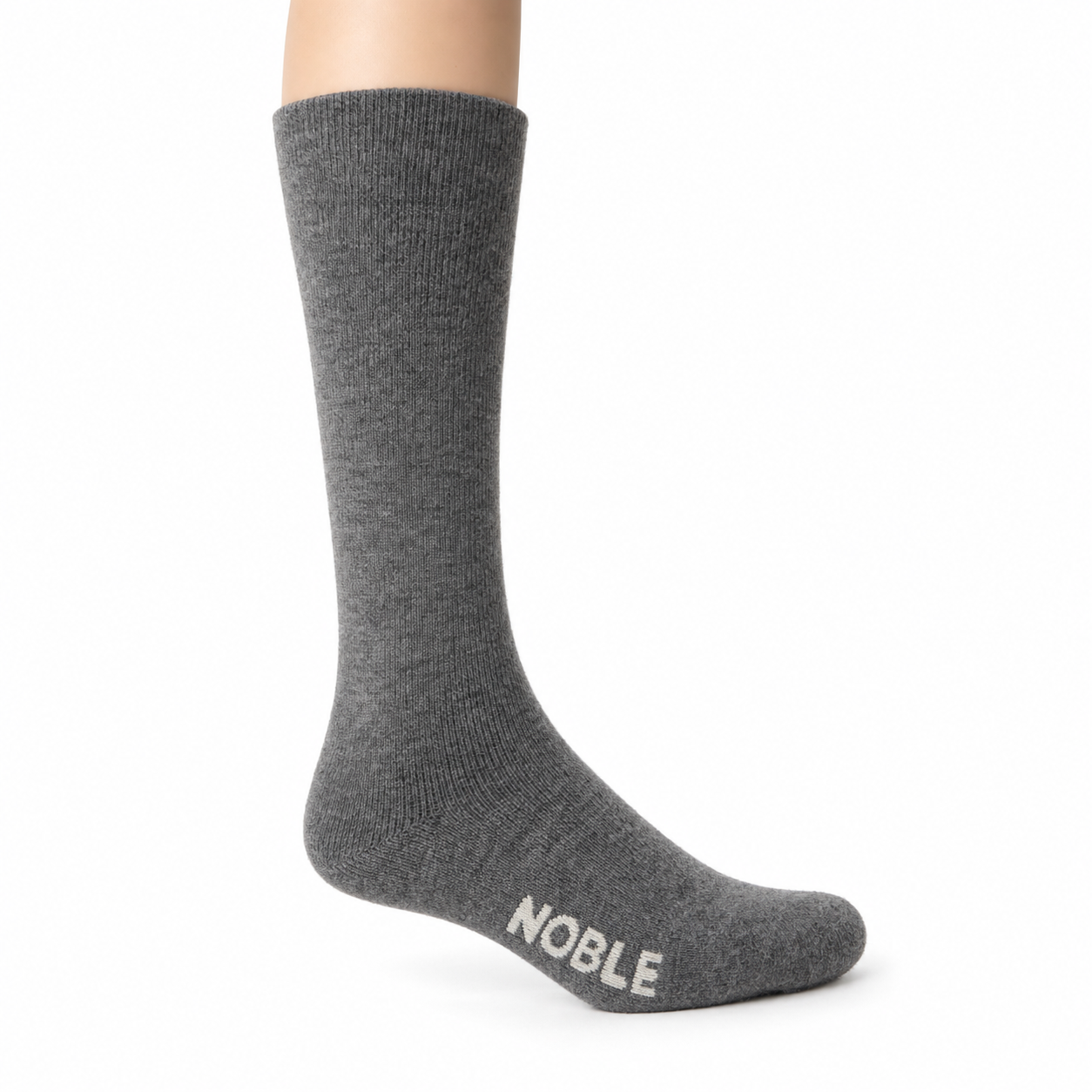 Noble Socks alpaca boot sock - grey, on foot