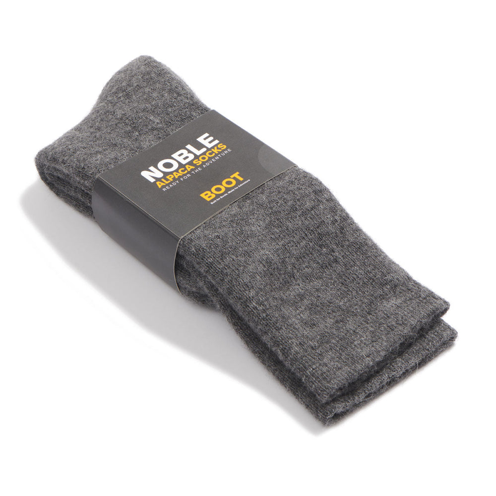 Noble Socks alpaca boot sock - grey, packaged