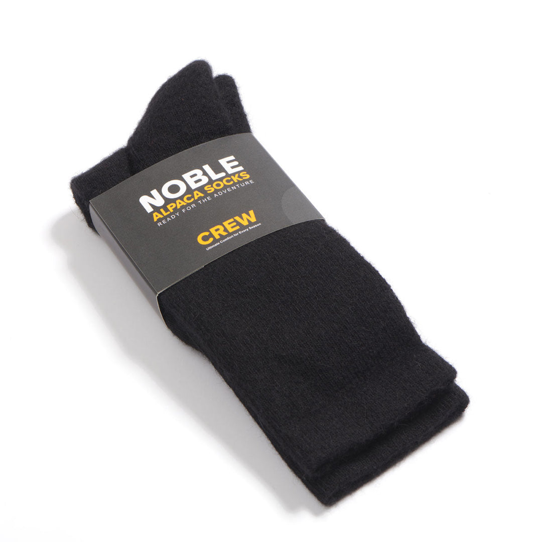 Noble Socks alpaca crew sock - black, packaged