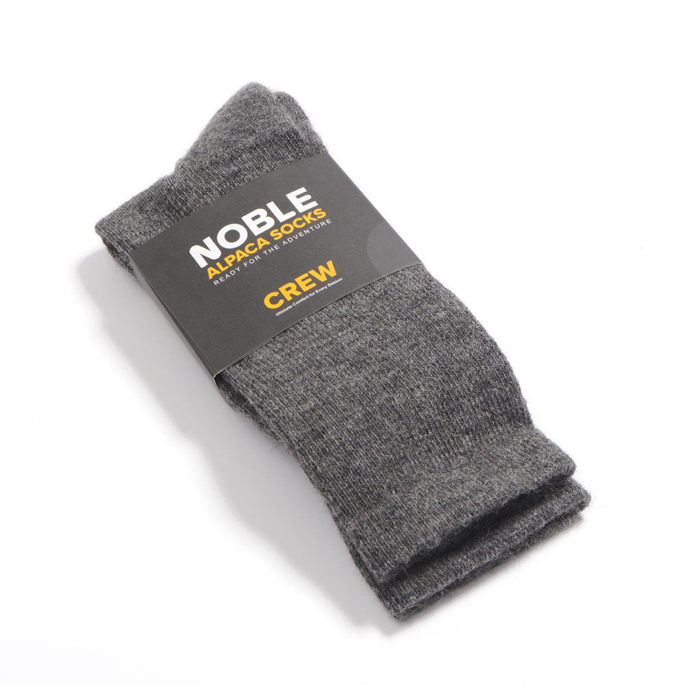 Noble Socks alpaca crew sock - grey, packaged