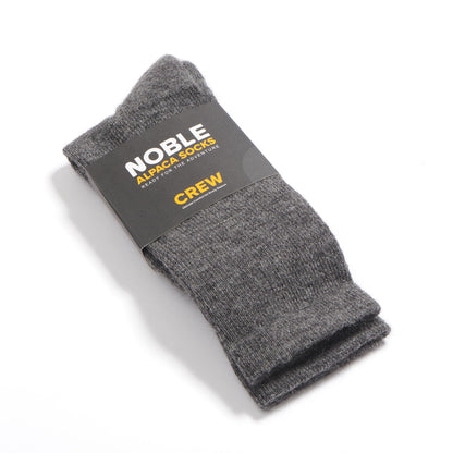 Noble Socks alpaca crew sock - grey, packaged